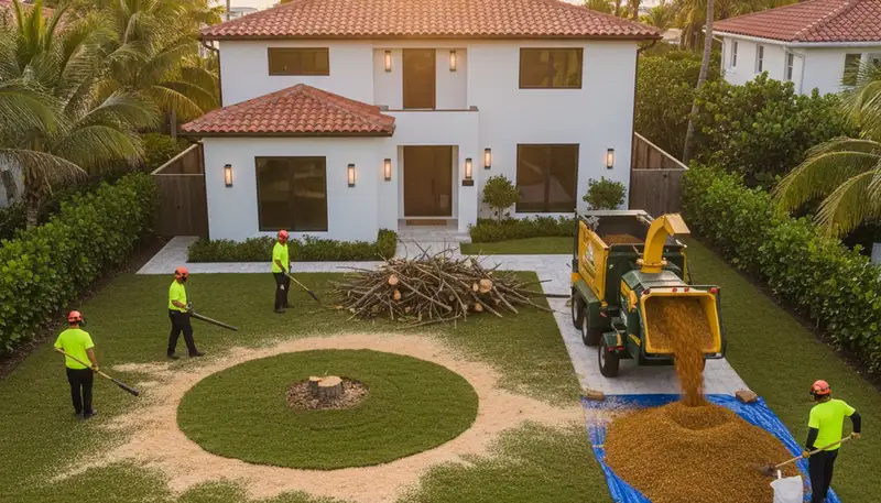 Completed tree removal and yard restoration by licensed professionals in Miami Beach, FL