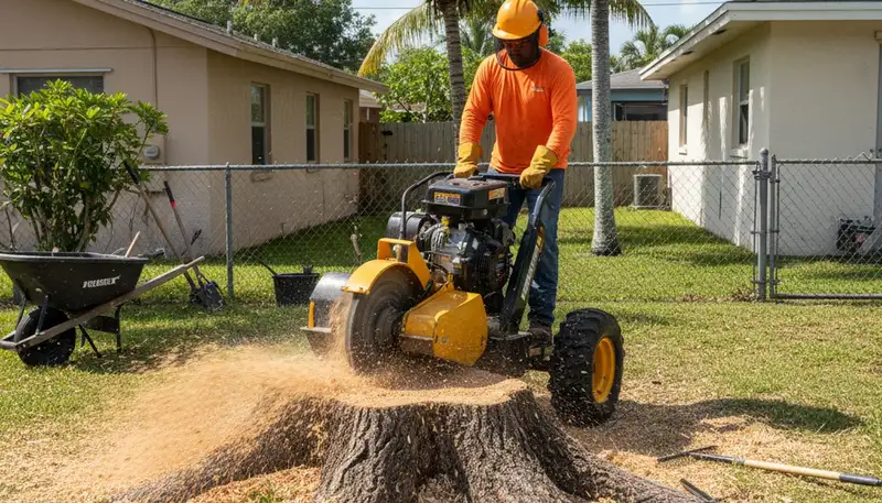 Professional stump grinding service removing tree stumps for homeowners in Miami Beach, FL