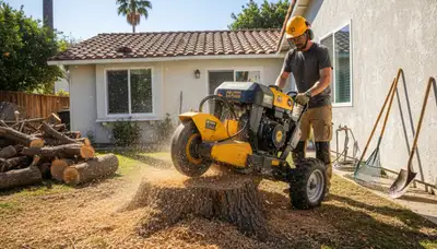 Professional stump grinding removing tree stumps in Hollywood, FL for lawn restoration and pest prevention