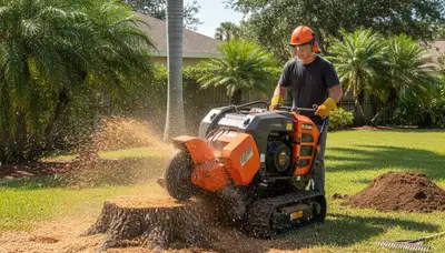 Professional stump grinding service removing tree stumps in Pembroke Pines, FL yard