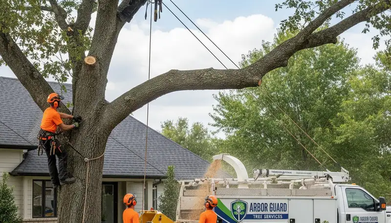 Professional tree removal service in Miami Beach FL safely cutting and hauling away large palm tree