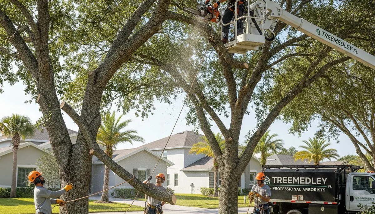 Professional tree removal service in Miami Beach FL safely cutting and clearing residential trees
