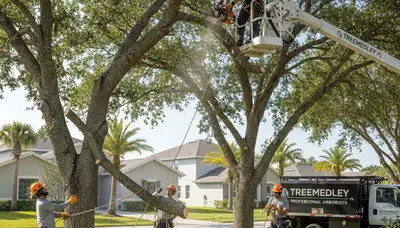 Professional tree removal service in Miami Beach FL safely cutting and clearing residential trees