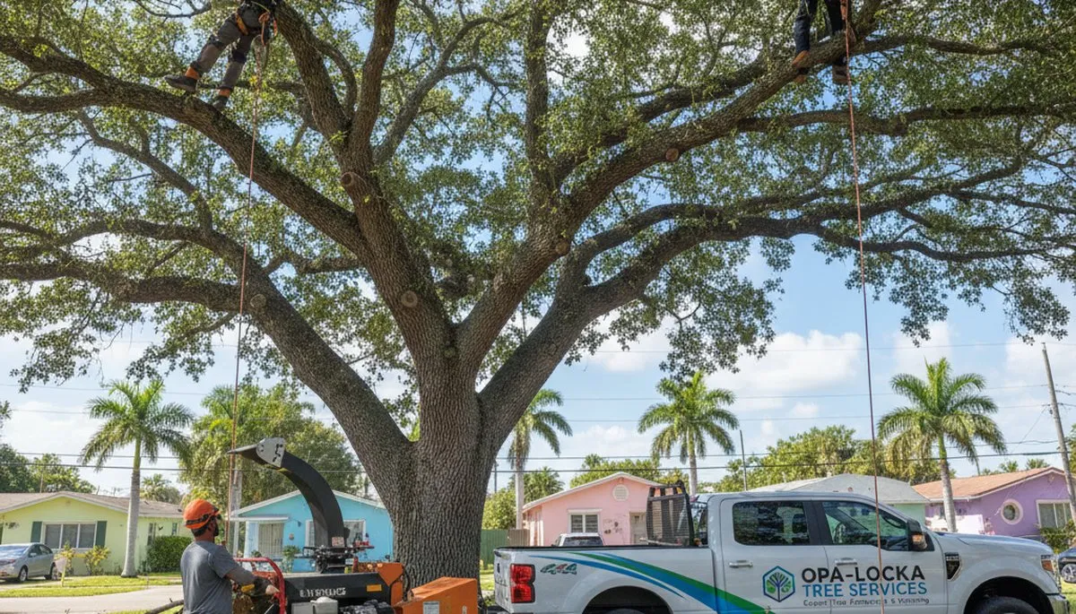 Professional tree removal service in Miami Beach FL safely clearing residential palm trees