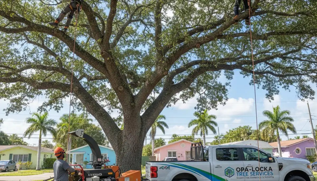 Professional tree removal service in Miami Beach FL safely clearing residential palm trees